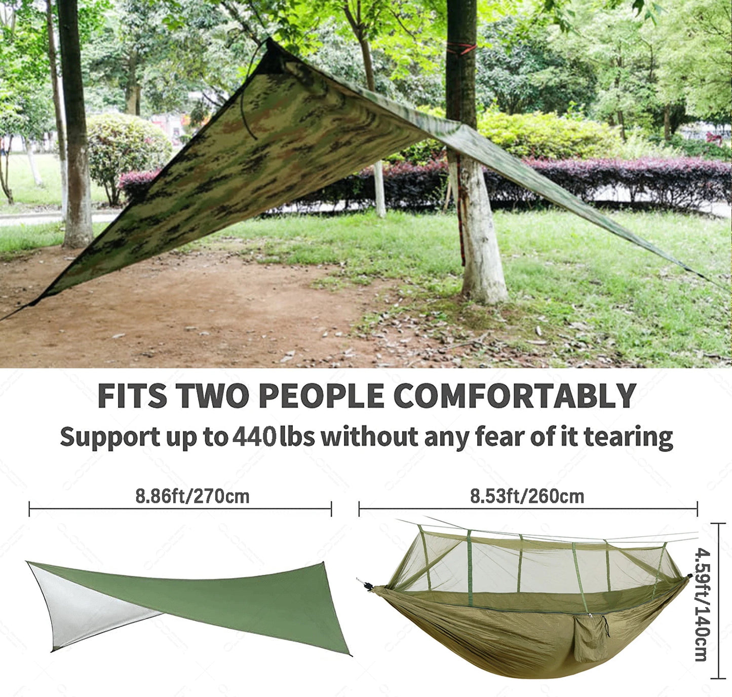 Camping Hammock w/Mosquito Net And Rain Fly